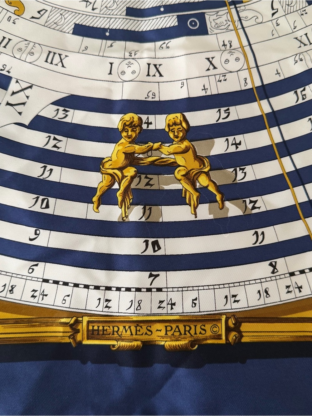 HERMES Silk Scarf THE ASTROLOGIE DIES ET HORE by F. Faconnet Blue Gold Astrology - Picture 3 of 8